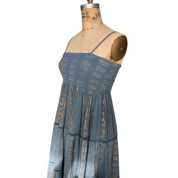 Guadalupe Blue Gold Accent Maxi Dress Size Small - Picture 3 of 8